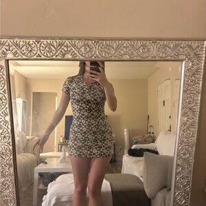 Motel Rocks Black and Cream Floral Mini Dress